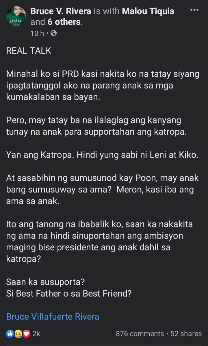 Jocgenics's tweet photo. Naku basta ako BBM- SARA. Sana mag-usap silang mag-ama na wala si  ashishtant of the president na gusto maging president. Hay naku ewan!! basta BBM-SARA diretso walang preno.. https://t.co/ZICFs2oQdj