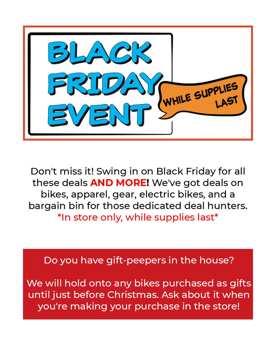 Ridebrooklyn's tweet photo. 🚨 You DO NOT want to miss this.🚨
Friday, November 26th, head over to the shop to snag some serious Black Friday deals! This event is in-store only so get in early for the best selection.

#ridebrooklyn #localbikeshop #bikesale #kidsbikes #hybriddikes #blackfridaysale #shoplocal https://t.co/xIPuenm9Cl