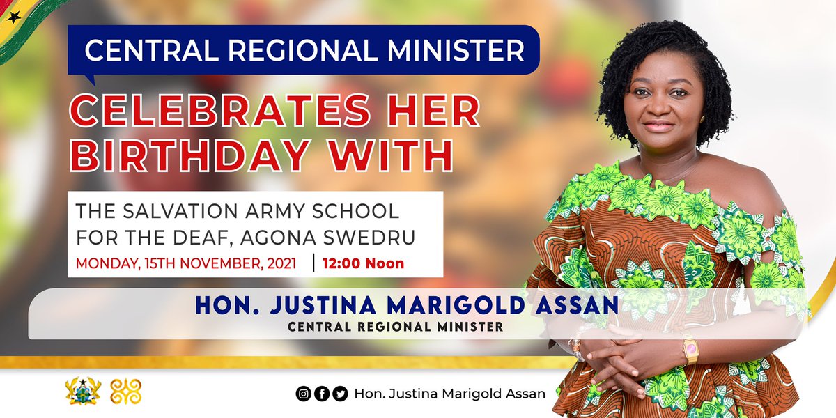 Join me tomorrow, Monday, 15th November, 2021, at exactly 12:00 Noon as I dine with The Salvation Army School for the Deaf, Agona Swedru in celebration of my birthday and the faithfulness of the Lord. 

Come let us show them love