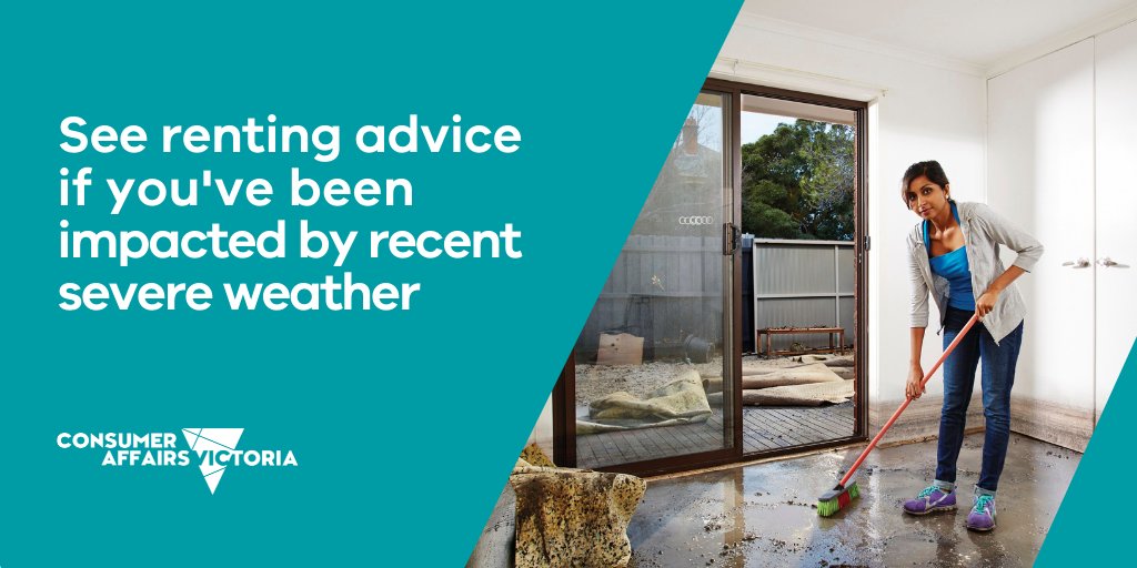 consumervic's tweet image. If recent storm and flooding events damaged your rental property, see our advice on renting after a disaster. It covers:
🌩️ repairs
🌩️ bond refunds
🌩️ rent reductions
🌩️ ending a rental agreement.
consumer.vic.gov.au/disasterhelp

#VicFloods #VicStorms #MelbourneWeather #MelbRE