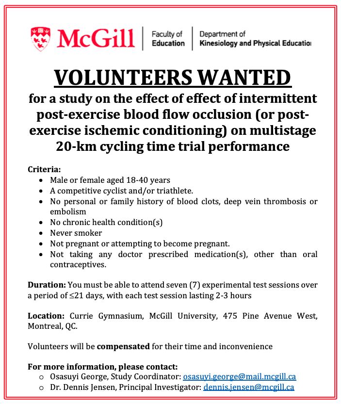 🚴‍♀️Please RT🚴‍♂️- #Cyclists wanted for participation in a #sport #science study @mcgillu | @FQSC @VeloGazette @cdncyclist @CyclingCanada @CanadianCycling @VeloQuebec @INSQuebec @C_N_C_B @PowerWatts @triathlonquebec @TriathlonMTL @TriMagCan @Athl_FQA @SportsQuebec | @CERPLMcGill
