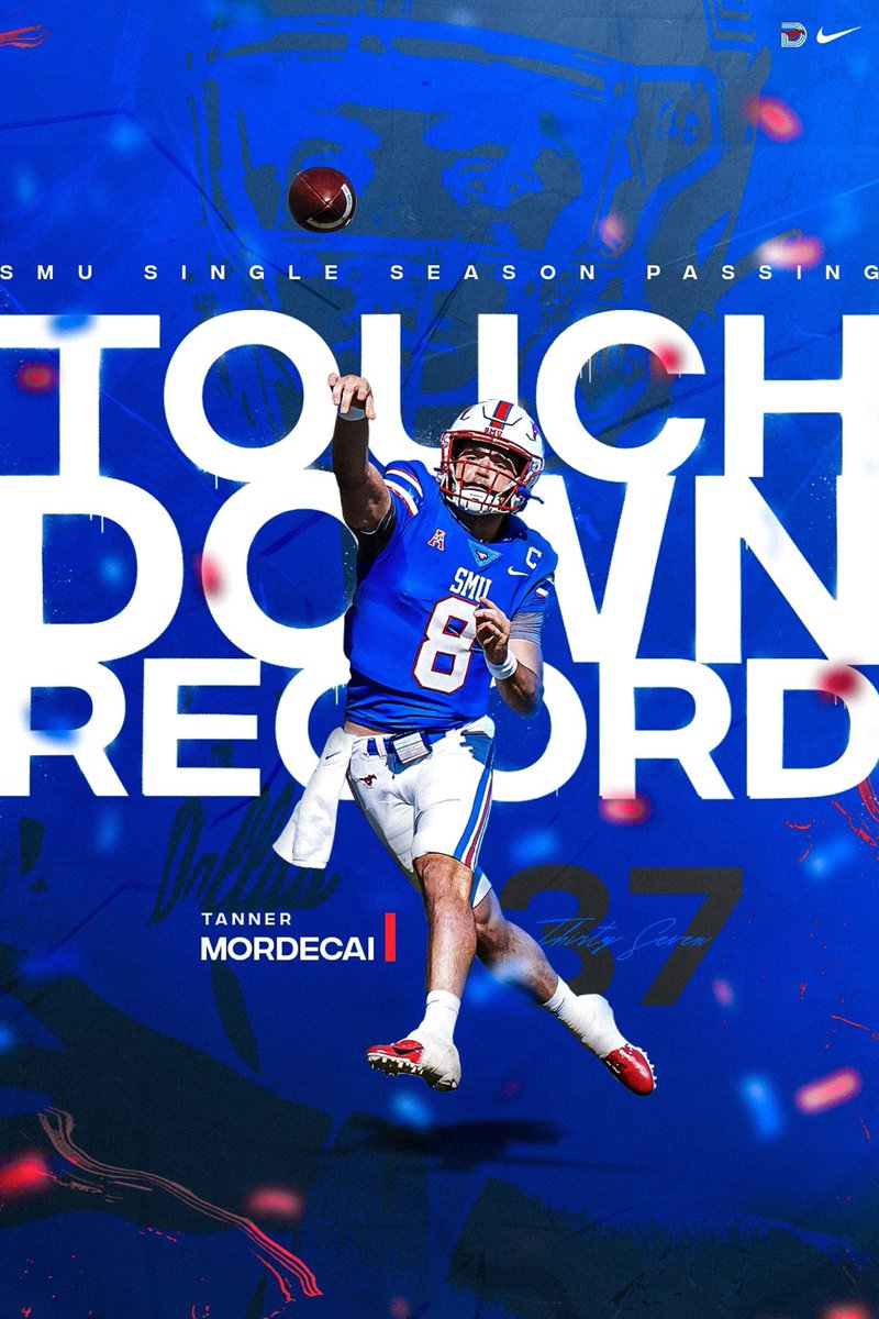 SMUFB's tweet photo. Introducing your newest single-season passing touchdown record holder ↓ 

@T_Mordecai 👑

#PonyUpDallas #PonyExpress https://t.co/8bjXfCL8mI