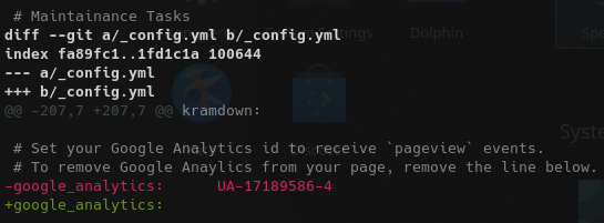 fernando_cejas's tweet photo. Another thing and special thanks to @rochoa. I was using @googleanalytics in my website as well. Raul pointed this out... so I removed it. Please point things out, always as constructive feedback.
Here is the proof of the commit.
#PrivacyOverProfit and #FreeSoftware https://t.co/xp950GdBqW