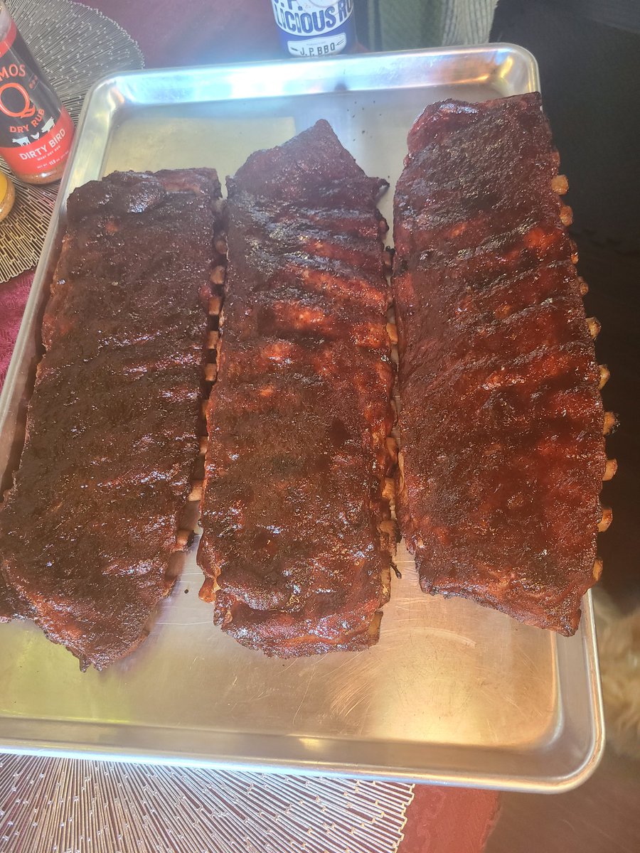 Perfect day for some ribs. I used The Hog's Rack BBQ sauce on them. Turned out delicious.