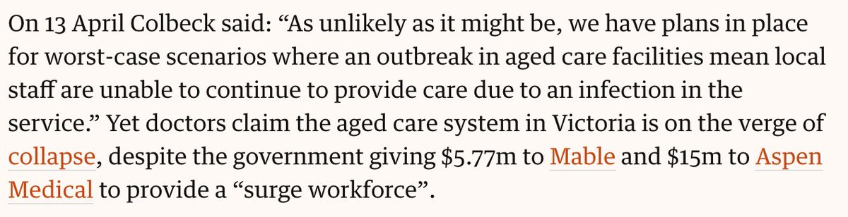 AgedMatters's tweet photo. @MelissaLDavey Fed govt gave $millions to Mable and Aspen Medical to provide a “surge workforce”.
Colbeck gave an assurance that a "surge workforce" was prepared if staff at an aged care home had to be furloughed.
Why was the surge workforce not better prepared?
#StBasilsInquest #agedcare https://t.co/hxDOOZkYQB