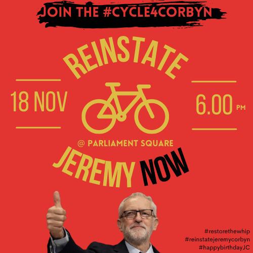 lynne_segal's tweet photo. ON YOUR BIKES!! Hurry on down to Parliament Sq, Thurs, 18 Nov at 6pm- join the #Cycle4Corbyn. IMAGINE how infinitely better life would be if we'd now a Corbyn  govt! Shame on friends who did not vote Labour in 2019. YOU are also responsible for the mess we are in; you really are. https://t.co/6qauVxjOoe