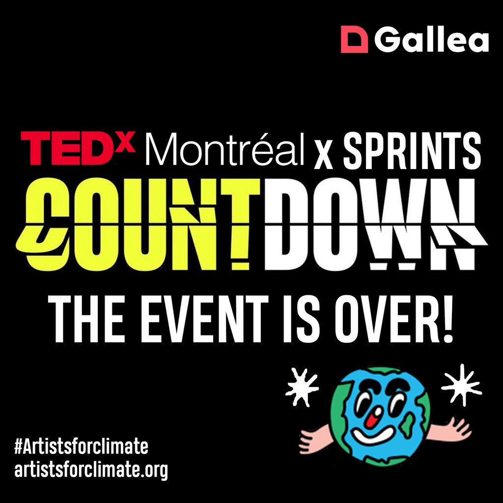 The SPRINTS event is now officially over for our Montreal artists! 🌎 🥳
Their work will serve as an invaluable resource and tool for activists, grassroots organizations and nonprofits from around the world, working towards climate action. 🌱

#countdown #tedtalks #countdown
