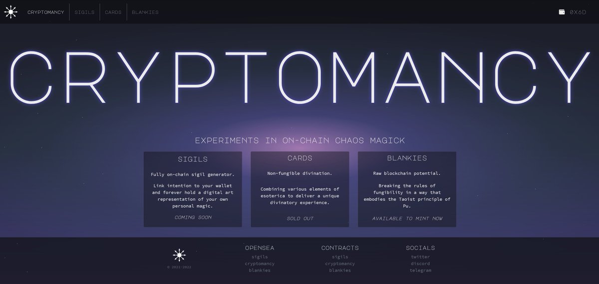 cryptomancynet's tweet photo. The brand new redesigned Cryptomancy website is now LIVE!

Check out the Sigils page for information on the upcoming free mint for Card holders as well as @heaven_computer's CD-ROM holders. I'm really excited with how this project is turning out

https://t.co/FS0NGoDy6r https://t.co/tsNS60VIph
