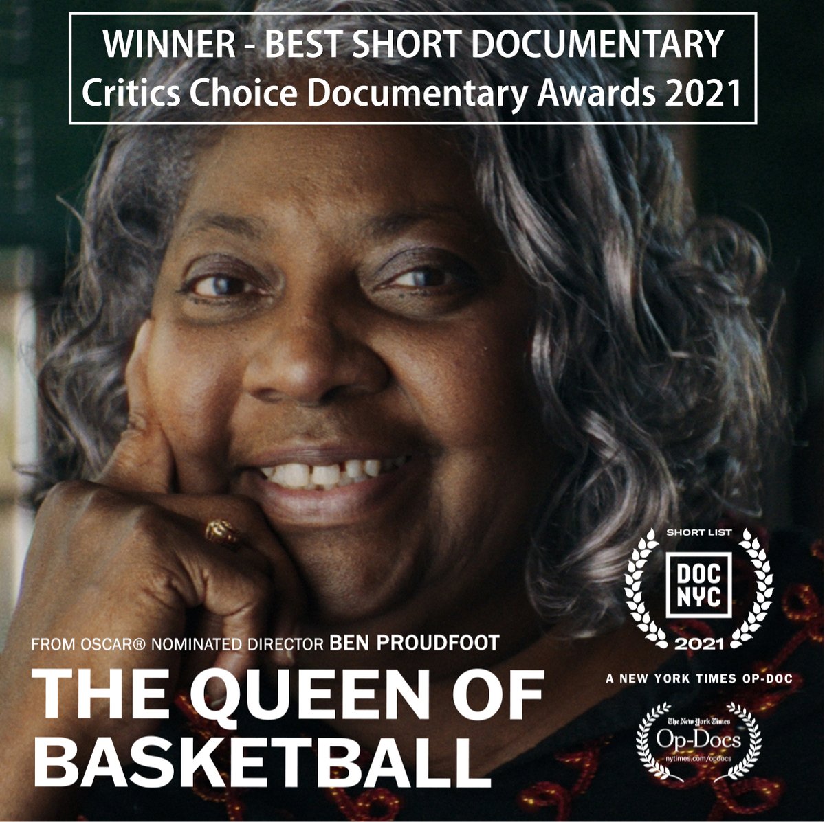 The2050Group's tweet image. #CONGRATS to director @bgproudfoot @breakwaterstud @nytimes #opdocs on #winning BEST DOCUMENTARY SHORT at the @CriticsChoice #Documentary #Awards for &apos;THE QUEEN OF BASKETBALL&apos; - Watch the film now on YouTube and nytimes.com