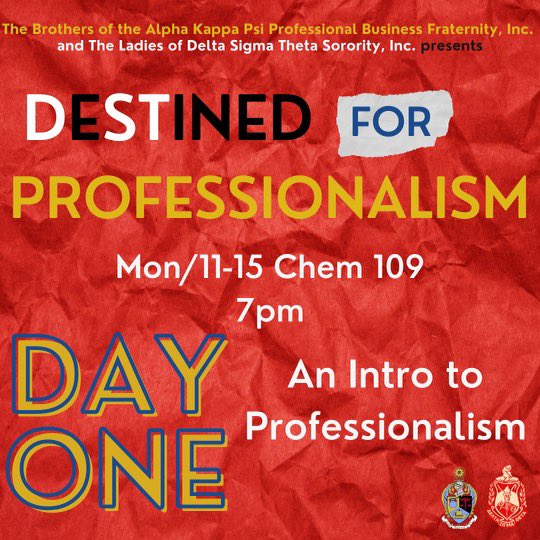 ZH_Deltas's tweet photo. Join us in collaboration with the Brothers of Alpha Kappa Psi Business Fraternity, Inc. in a 3-day series to become a professional.
Come ready to WORK on your resume, take notes, and grow as a BIPOC in business!
#BeAmazin
#ΔΣΘ
#FallForwardWithZH https://t.co/9LA739ctPP