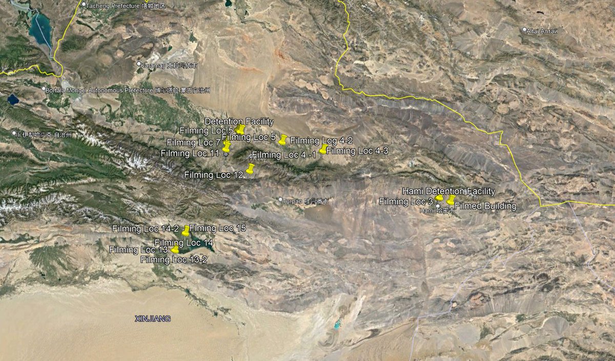 Nrg8000's tweet photo. 🧵Recently a 20min long video was posted to YouTube (https://t.co/BvRHYHEe5n) from a visitor to Xinjiang surreptitiously filming over a dozen detention facilities, incl. some of the largest and most infamous in Xinjiang. Here I'll help verify a lot of the footage and add context. https://t.co/3irg69rKej