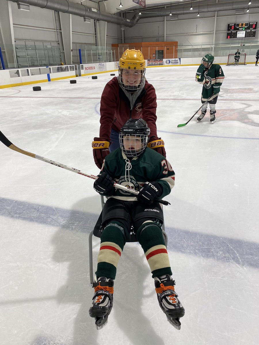 CobberWHockey's tweet photo. After a couple of hard fought, close losses and well over a baker’s dozen of hours on the bus in the snow this wkd, the ladies began their volunteering w/ F-M @MNSpecialHockey tonight. #character #hockeyisforeveryone https://t.co/B6er9sCC29