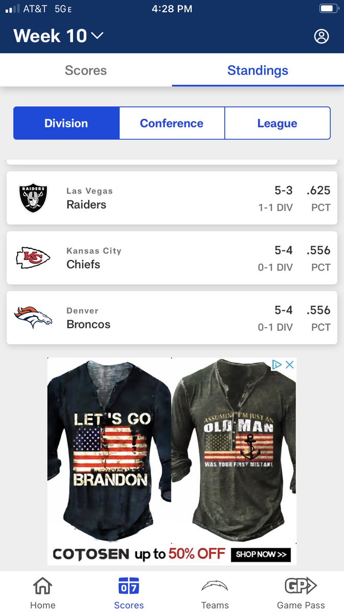 Sixty5Media's tweet photo. If u believe the #NFL should refrain from being political what are your thoughts on the @NFL promoting a #LetsGoBrandon shirt on their website? The term is code for โF*ck Joe Bidenโ our current @POTUS #Cotosen also sells paramilitary gear #OnlineMarketing #ResponsibleAdvertising https://t.co/ktNZz6NIC7