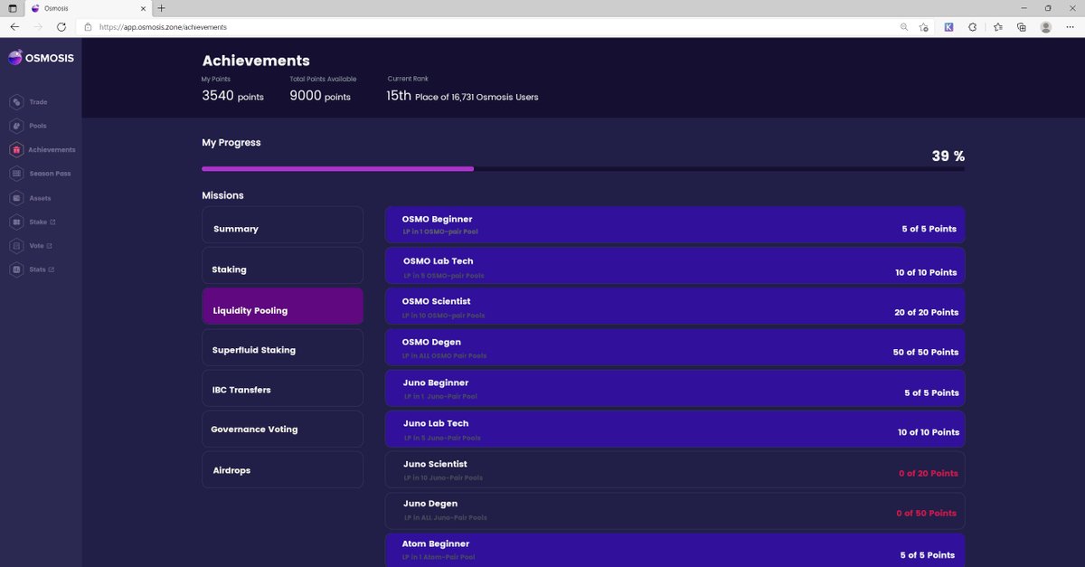 Dikaiosune5's tweet image. For the visual learners out there... a mockup of an @osmosiszone Achievements page.

In case anyone wants to build it... #HackAtomVI idea. 

#HackAtom @cosmos @cosmosibc @JunoNetwork $osmo $juno $atom