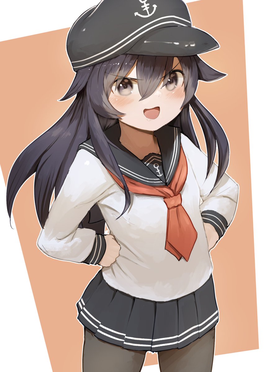 akatsuki (kancolle) 1girl solo pantyhose long hair school uniform skirt hat  illustration images