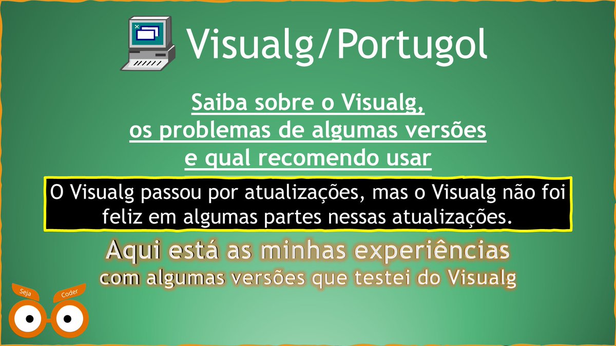 sejacoder's tweet image. 👉 Título: Visualg - Sobre as versões, seus problemas e qual recomendo usar 

😍 Compartilhe esse post: sejacoder.blogspot.com/2021/10/visual…

👇 Dúvidas, deixe nos comentários ;)

#sejacoder
#visualg
#portugol
#visualg
#visualgdownload
#baixarvisualg
#visualg2
#visualg3
#visualg25