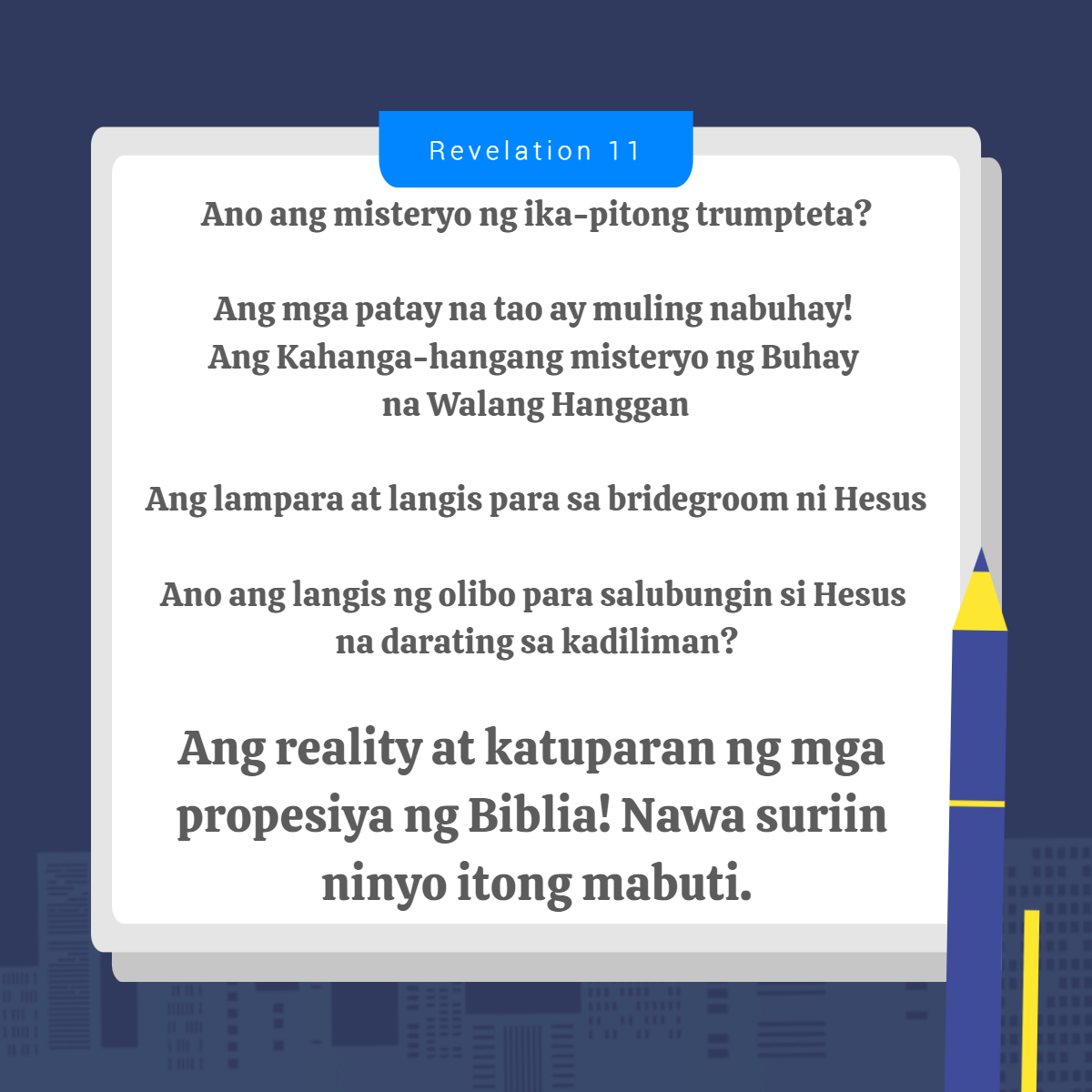 seulki_lady31's tweet photo. Ano ang langis ng olibo para salubungin si Hesus na darating sa kadiliman?
Ang reality at katuparan ng mga propesiya ng #Biblia! Nawa suriin ninyo itong mabuti.
✅Lecture: #Revelation Chapter 11
✅Broadcast Link: https://t.co/5yDOInqUr9
#NOWPlaying #Ngayongaraw #Imbitasyon https://t.co/80ZjsZ8Zq0