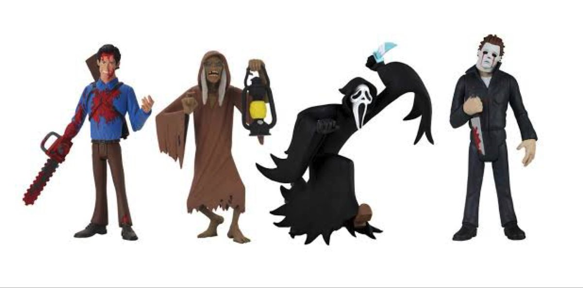 ChatFlixPodcast's tweet photo. Find our #SCREAM ep 🔪 LINK IN BIO 🎧 Ghostface joined @NECA_TOYS’ #ToonyTerror line of figures with its 5th Series accompanied by #MichaelMyers Ash &amp; the #Creepshow Creep. 
The line reimagines iconic Horror characters with the charm of Saturday Morning Cartoons. 

#MoviePodcast https://t.co/OS5XBXgdRq