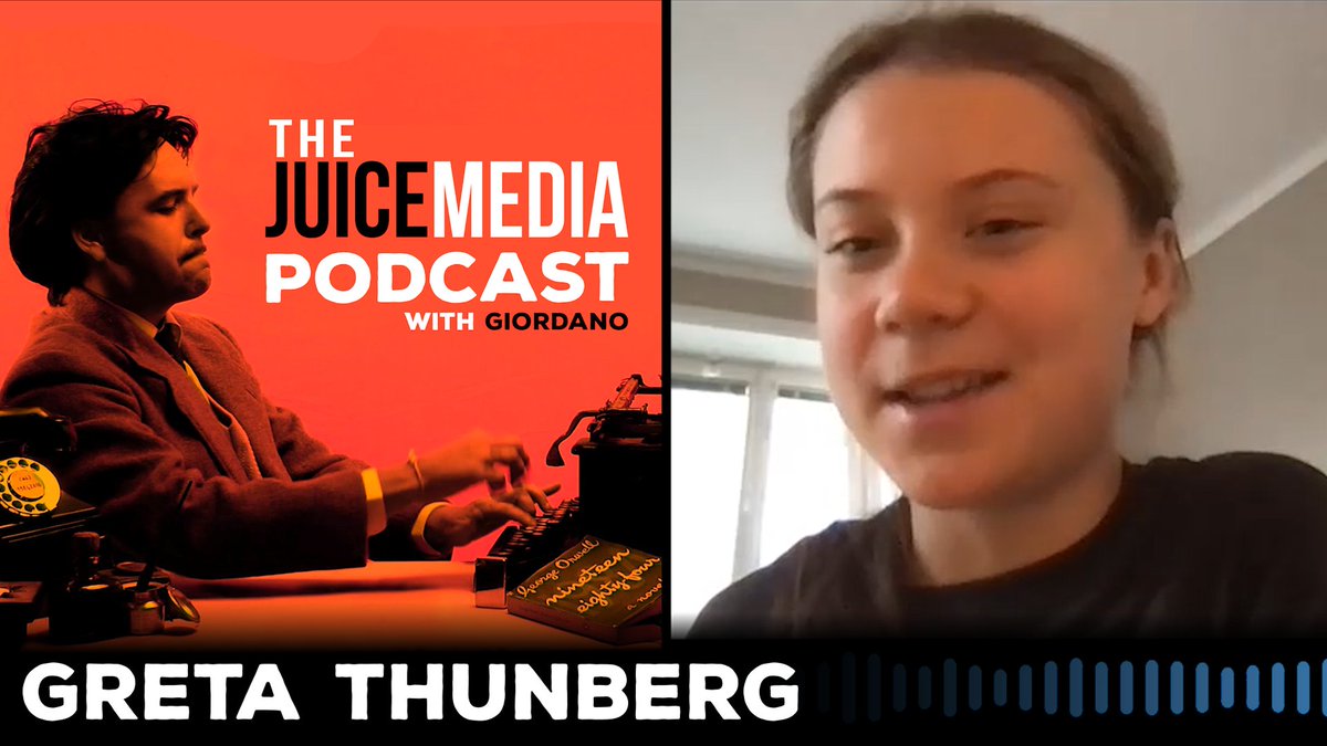 thejuicemedia's tweet photo. Our latest Honest Government Ad now has a companion podcast &amp; I'm honored to have as my guest @GretaThunberg. We talk about the importance of honesty, her experience of #COP26 &amp; other crucial topics, like how much she 💛s the Honest Govt Ads

👉Watch here: https://t.co/UMjGBqXWM3 https://t.co/SNlKJKMNec