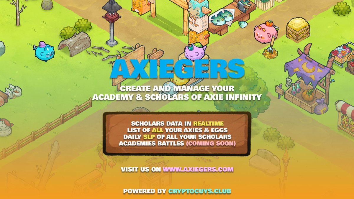 cryptoguysclub's tweet photo. Today we present our first tool dedicated to @AxieInfinity managers, academies and scholars.

Visit us on https://t.co/cLBeHFN1g1

Soon more features and updates on patch 1.0.1

Axiegers has the following features

#AxieScholarship #AxieTools #AcademyBattles https://t.co/Asx3Vb5ddQ