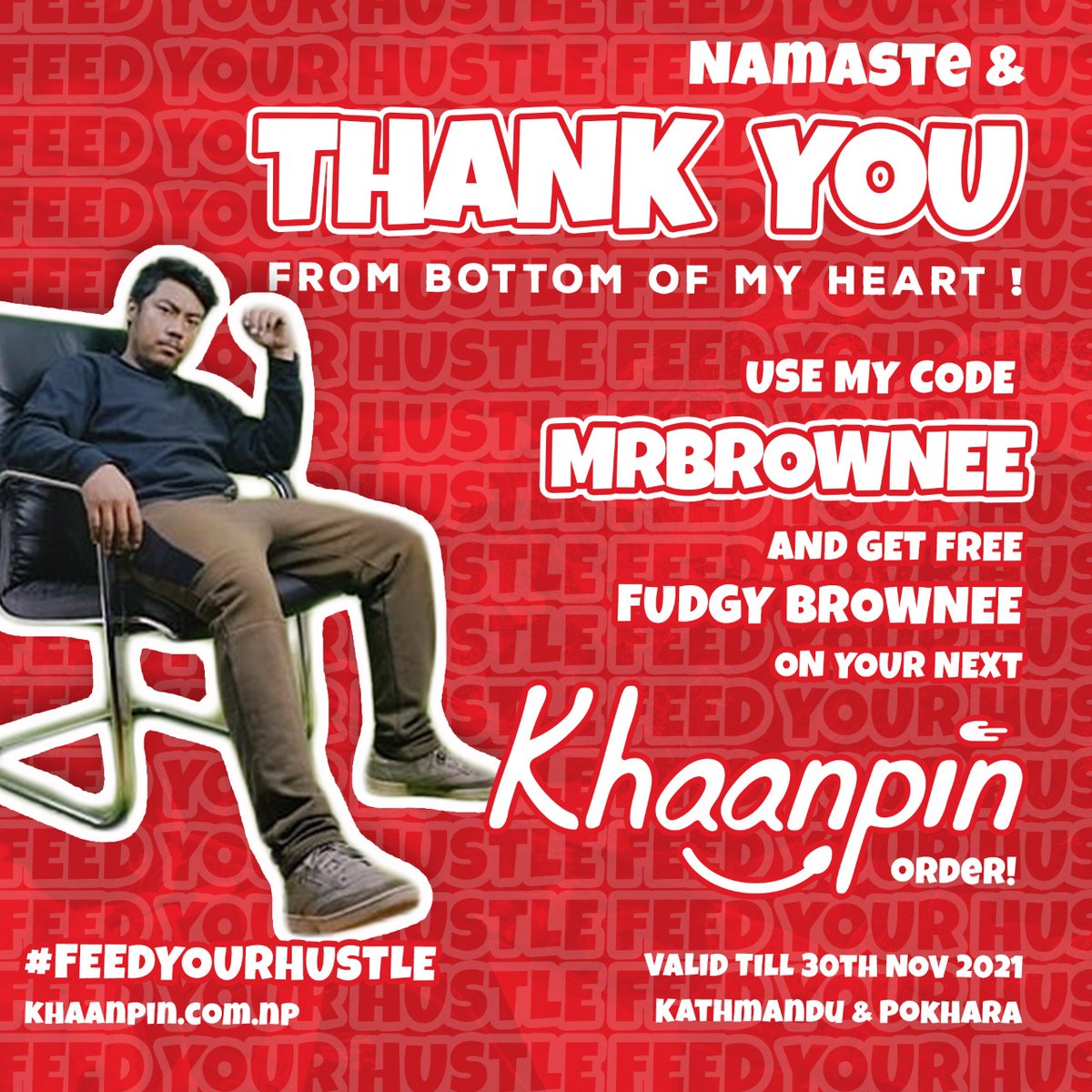 AjayMagar34's tweet photo. So, thank you everyone who helped me get my channel back by retweeting my post. So, here's a little something for you guys. You can get free brownee on your next order from @khaanpin by using my code "MRBROWNEE".
Please, enjoy. Lots of love.
#feedyourhustle https://t.co/hWwG6quKg4