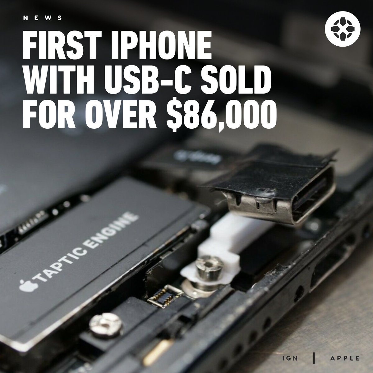 IGN's tweet image. Robotics engineering student Ken Pillonel modified an iPhone X with a working USB-C port, and for whatever reason someone bought it on eBay for $86,001. bit.ly/3opsFzT