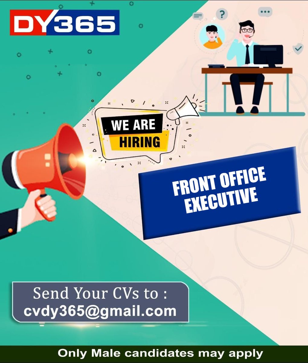 DY365's tweet photo. #Hiring #FrontOfficeExecutive #DY365 https://t.co/YZKmAefUhi