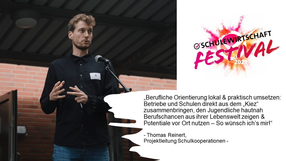SW_Deutschland's tweet photo. #Betriebe und #Schulen im Kiez zusammenbringen, Potenziale vor Ort nutzen, Jugendlichen hautnah ihre Chancen zeigen – so wünsch‘ ich mir #Berufsorientierung, sagt Thomas Reinert von @PartnerSchule & macht mit bei unserem #festival am Donnerstag! #swf2021 https://t.co/9SRJ4jlnIe https://t.co/8WuvTA6ZQB