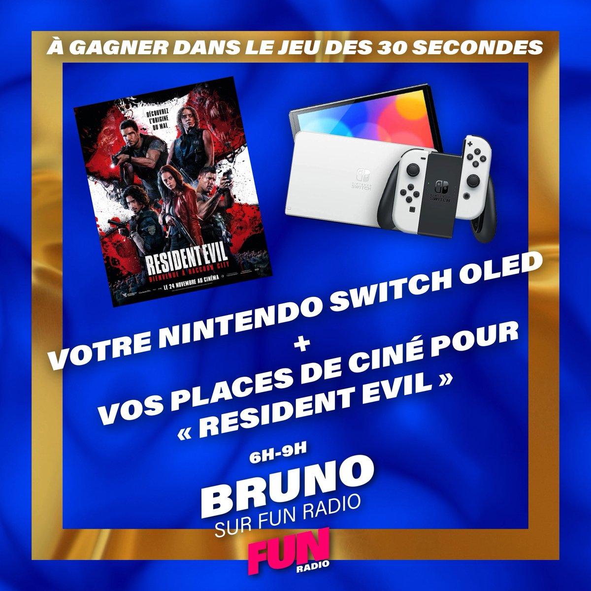 BRUNOFUNRADIO's tweet photo. 🎫🎮😍 Gagnez votre NINTENDO SWITCH OLED ➕ vos places de ciné pour « RESIDENT EVIL » !
👉 RT ce post avec le #BrunoFunRadio 
#ResidentEvil #NintendoSwitchOled https://t.co/hJQHap3oDY