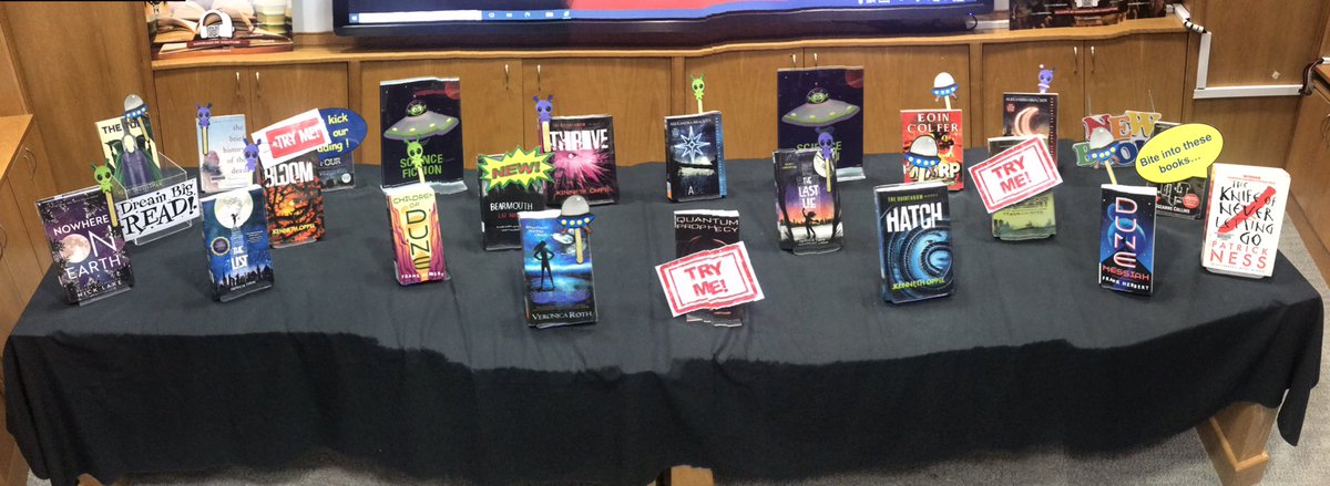 BSAKlibrary's tweet photo. Do you love entering a world of futuristic science technology, parallel universes or meet extraterrestrial beings? Enjoy a reading realm of endless possibilities and check our SciFi collection. Lucky readers: SciFi bookmarks up for grabs!#bsakseclibrary @BSAKsecondary #scifibooks https://t.co/i7pGXe8cK1