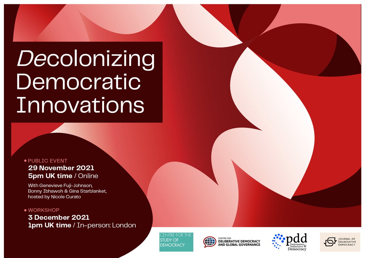 DelDemUCan's tweet photo. What would it mean to decolonize democratic innovations as a set of practices and as a field of academic study?

Our Centre is co-hosting a webinar on decolonizing democratic innovations on 29 Nov 5pm GMT. All welcome. 

Info here: https://t.co/tuY3yQpMZQ https://t.co/59aQWlBVup