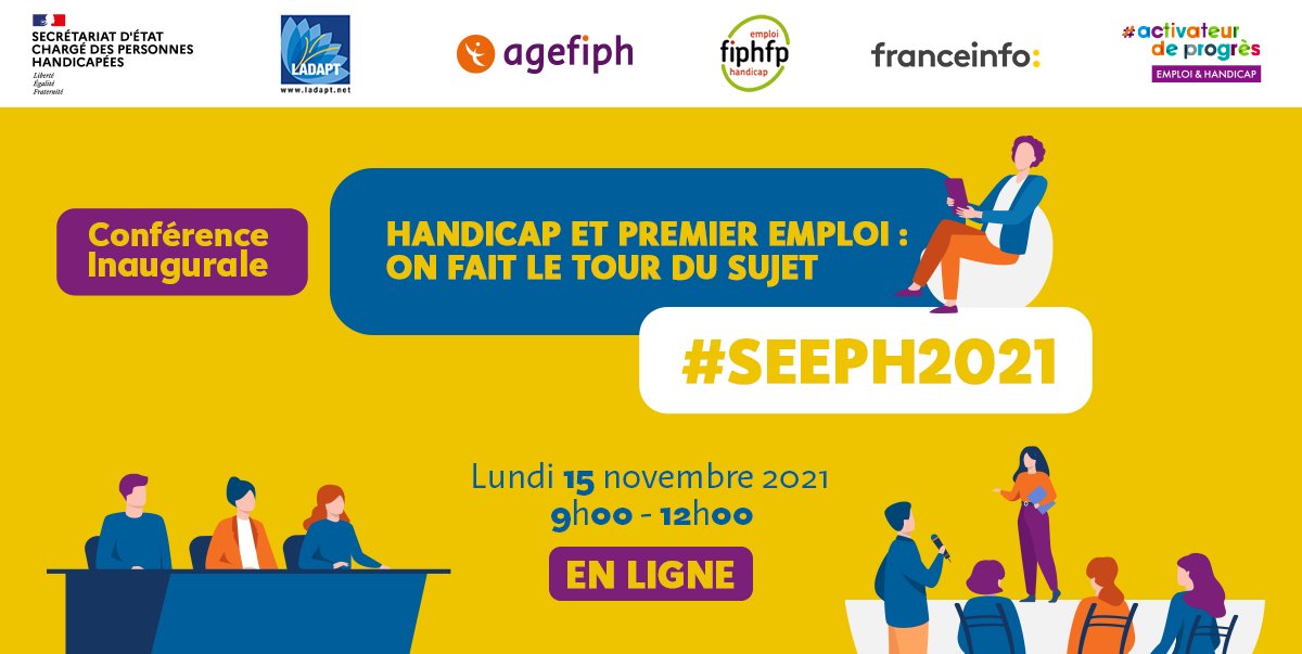 La #SEEPH2021 débute aujourd'hui ! 📣

Rendez-vous à 9h sur la page facebook ou le compte youtube de l'Agefiph pour suivre la conférence inaugurale #activateurdeprogres !

📌  bit.ly/3wIRGtp - bit.ly/3F9n8UF
@LADAPT <a href="/FIPHFP/">FIPHFP</a> <a href="/franceinfo/">franceinfo</a> @handicap_gouv