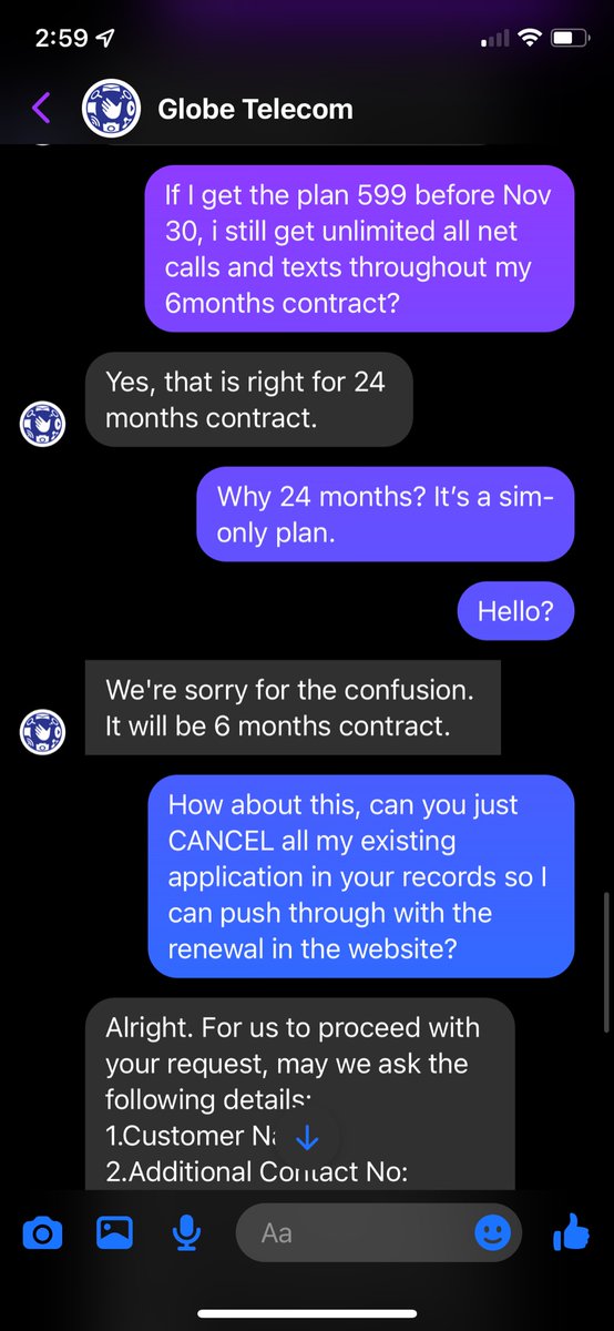 ginperez's tweet photo. I feel like @talk2GLOBE does this on purpose to delay my downgrade and for me to continue paying 1799Php for a service I don’t even fully utilize. So much unnecessary sh*t here. https://t.co/M0cAYHukna