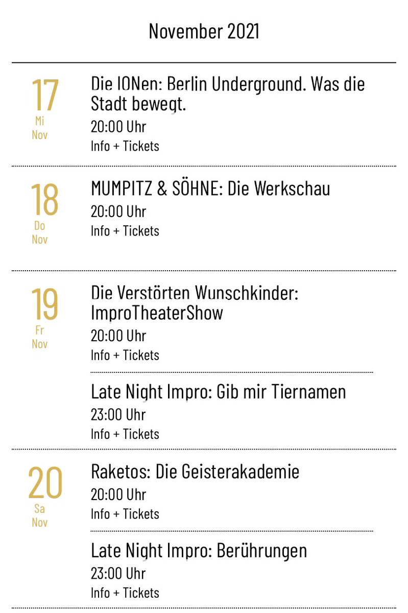 BuehnenRausch's tweet image. Unsere Improwoche mit gleich sechs Improshows! Mit dabei die #IonenBerlin, #MumpitzundSöhne, @die_raketos, @WuKi_ImproShow und #LateNightImpro - für jeden Geschmack etwas!
#BühnenRausch #Improistgeil #WirliebenImpro #WirlebenImpro