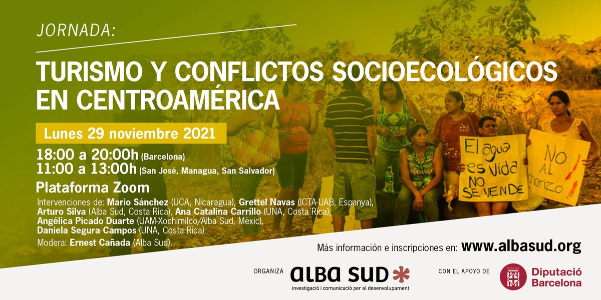 ALBA_SUD's tweet photo. Jornada: "Turismo y conflictos socioecológicos en Centroamérica"
📅 Lunes, 29 de noviembre
⏰ 11am a 1 pm en San José, Managua o El Salvador / 18 a 20h en Barcelona
🖥️ Plataforma Zoom
Más información e inscripciones: https://t.co/aJ5YBBqPJI https://t.co/oZtftZJ8an