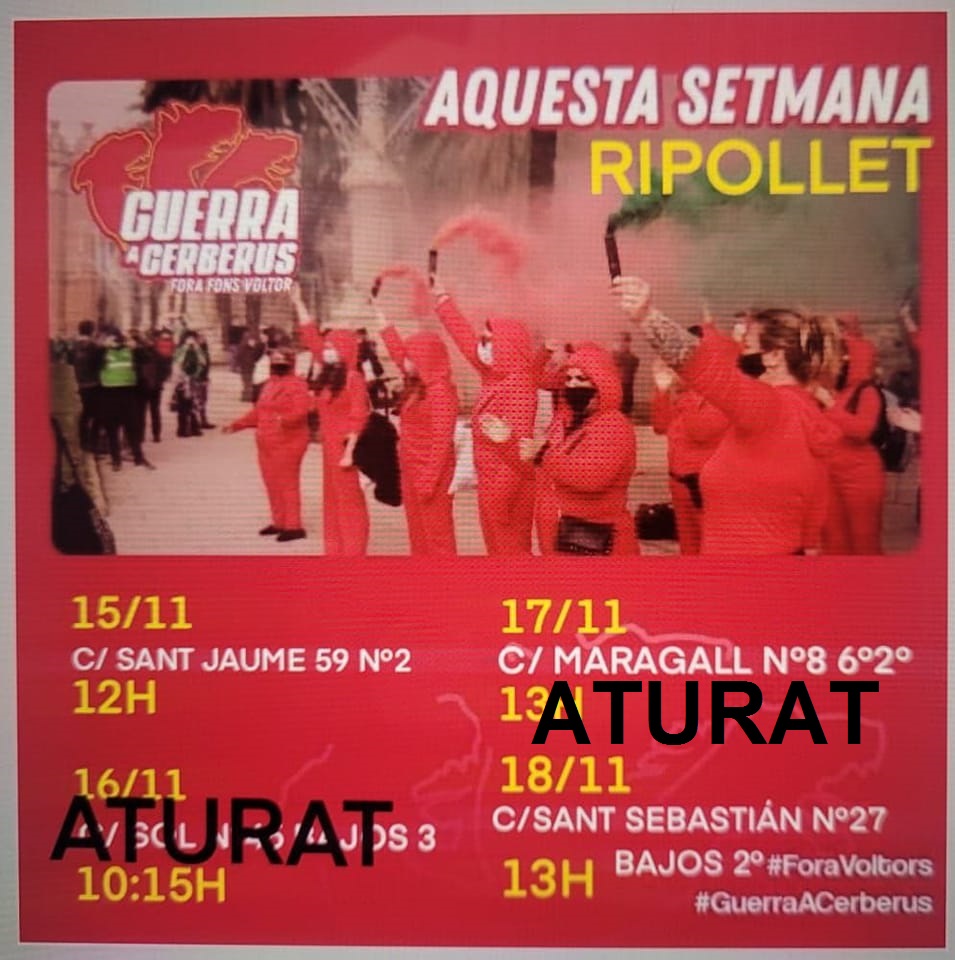 🔊 *ALERTA DESNONAMENT* 🔊

Cerverus vol desnonar la Naima i els seus 3 fills, *i no ho permetrem!*

📆 Avui 15 de novembre

⏰ 10.30

📌 C/ Sant Jaume, 59. RIPOLLET

🚂 <R4> Cerdanyola del Vallès

Convoca: PAH Ripollet-Cerdanyola 💚💚