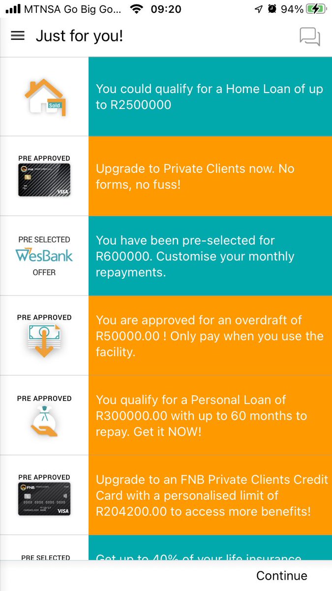 Mr_RMac's tweet photo. @FNBSA trying their hardest to get me into debt. This is literally the first thing you see when opening the app. How can you help me? You can help me grow my money, not spend it https://t.co/msWoNuXcMj