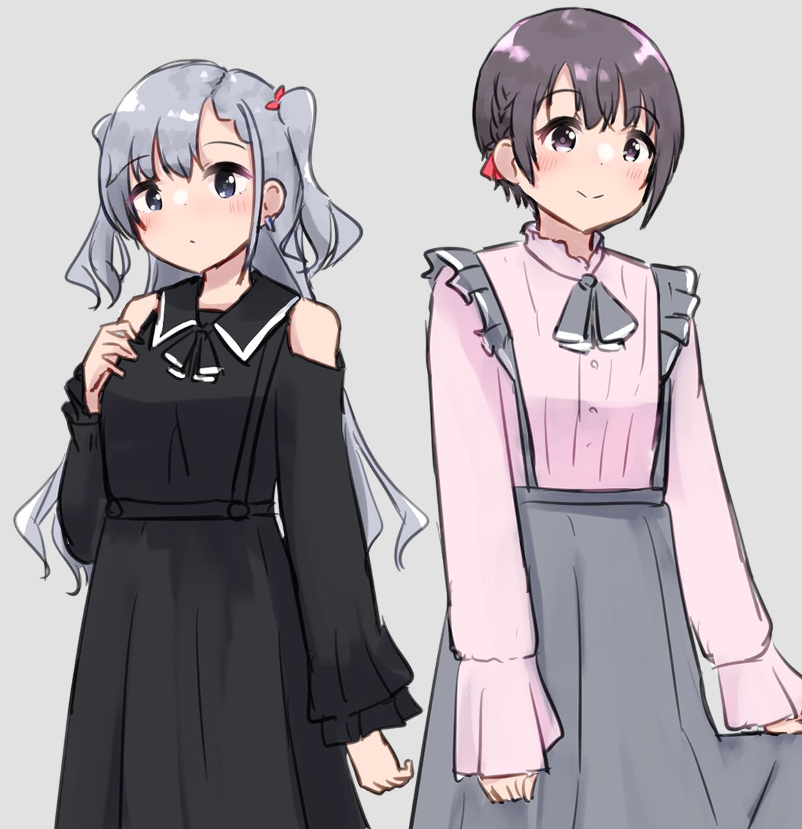 2girls multiple girls long hair short hair grey hair skirt jirai kei  illustration images