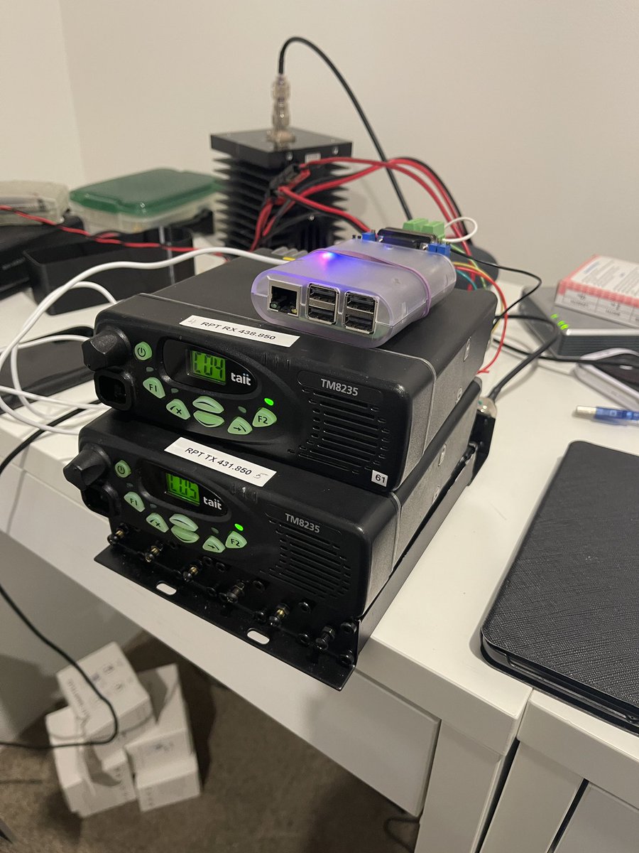 VK1MIC's tweet photo. Have the portable 25w DMR repeater back on the bench.   MMDVM board sees its DMR but doesn’t decode anything https://t.co/FsIQcr1PD8
