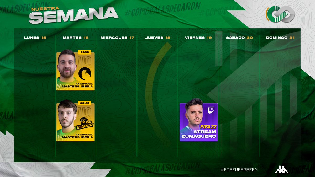 CALENDARIO | Semana del 15 al 21 de noviembre.

Aquí disponéis de las fechas de nuestros próximos streams y partidos de Rainbow Six. 🥳

#UnaPasiónLlamadaBetis 💚🤍
