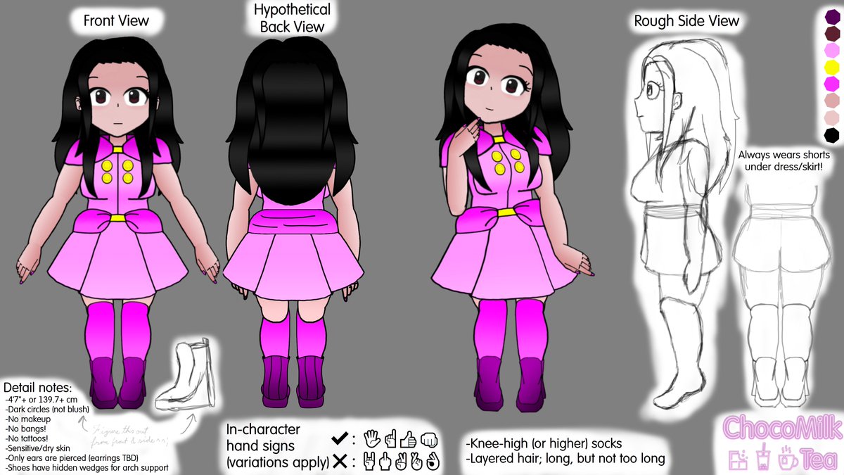ChocoMilkTeaYT's tweet photo. #ChocoMilkTeaRT | r/ChocoMilkTea
Here is my reference sheet for fanart.
Use the hashtag above (and @ me in case it doesn't show up) or post in my subreddit using the Fanart flair.
Please do not post NSFW/Rule34 fanart with this tag/sub; don't even @ me!
#VTuberUprising #ENVtuber https://t.co/2j9N3WTeuM