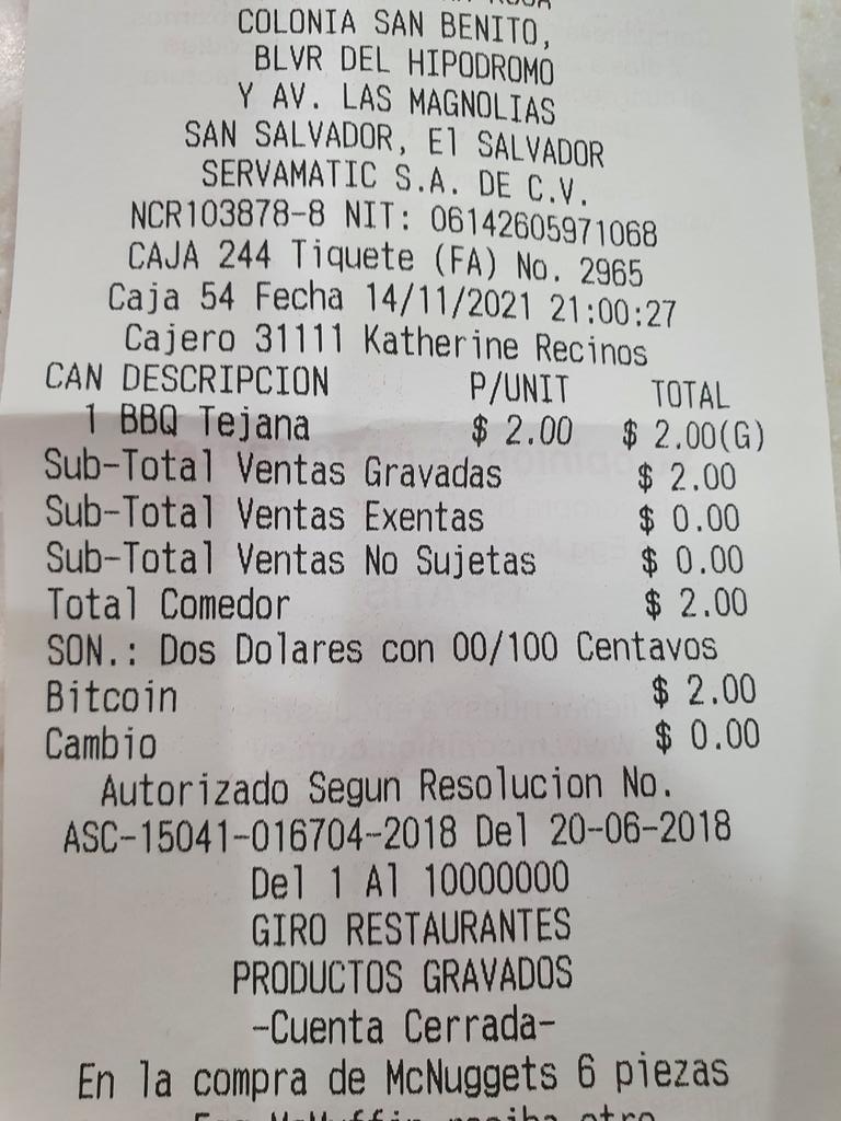 Paid a Burger with bitcoin. Fee 0 sats.