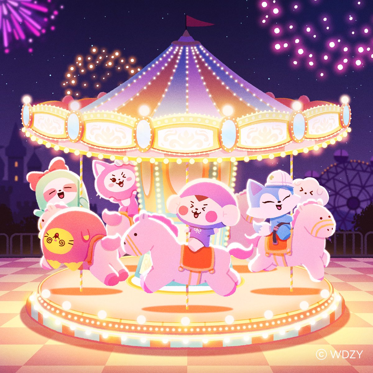 wdzy_official's tweet photo. spinning around, riding a pony 🎠
it’s our all time favorite ride! 🎵

#merrygoround #HATT #LYA #TUK #CHUNGEE #CABBIT #ITZY #MIDZY #WDZY #LINEFRIENDS

귀여운 말과 함께 빙글빙글 🎠 
우린 회전목마 탈 때가 제일 즐거워! 🎵

#햇 #랴 #툭 #청이 #캐빗 #있지 #믿지 #윗지 #라인프렌즈 https://t.co/FYDkiTBElF