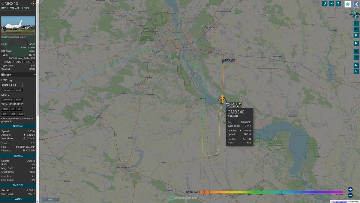 steffanwatkins's tweet photo. 🇺🇸 Kalitta Air #N702CK callsign #CMB340 flew to Boryspil International Airport #UKBB in Ukraine, arriving ~2021-11-14 08:34Z, and depared about three hours later ~11:30Z. https://t.co/6o9Bta4Dqr