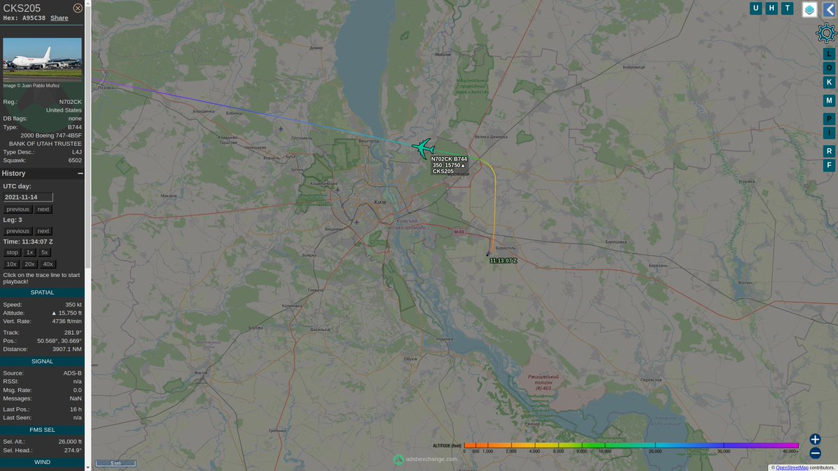 steffanwatkins's tweet photo. 🇺🇸 Kalitta Air #N702CK callsign #CMB340 flew to Boryspil International Airport #UKBB in Ukraine, arriving ~2021-11-14 08:34Z, and depared about three hours later ~11:30Z. https://t.co/6o9Bta4Dqr