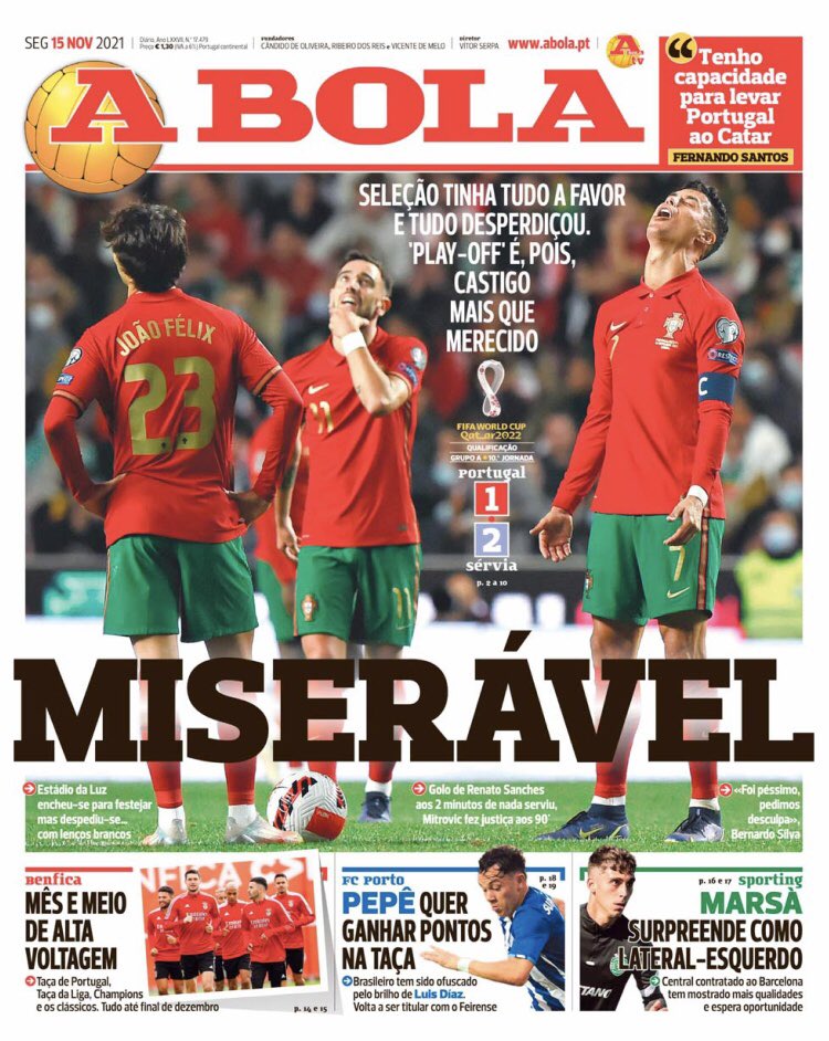 La portada de A Bola, dura con Portugal.