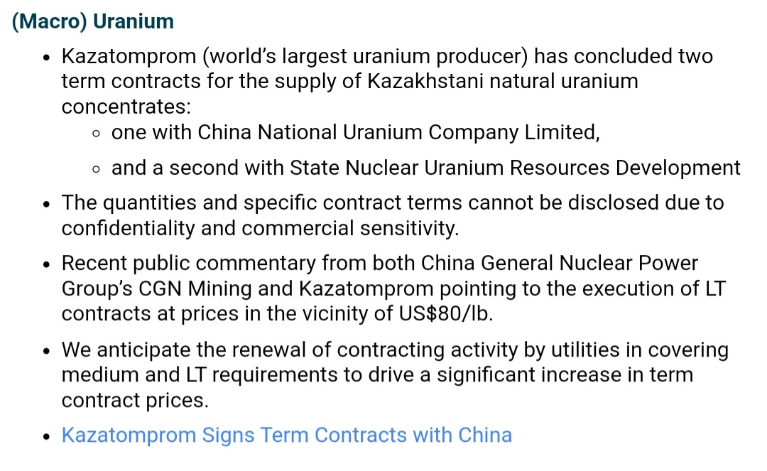 patrickadownes's tweet image. Latest #uranium update from @EurozHartleys 

"Anticipate renewal of contracting activity by utilities in covering medium and LT requirements"🚀🚀