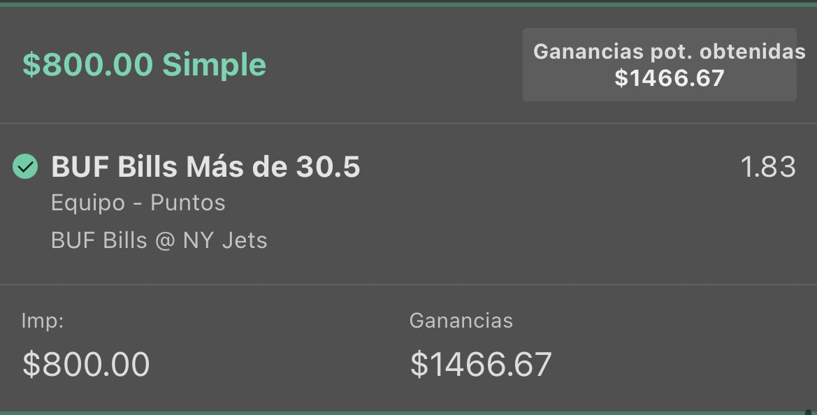 TheSpecialOne_P's tweet photo. *Over Yardas de Cook ✅

*Over Puntos de Buffalo✅

Lecturas perfectas https://t.co/PGS7HqdUjC