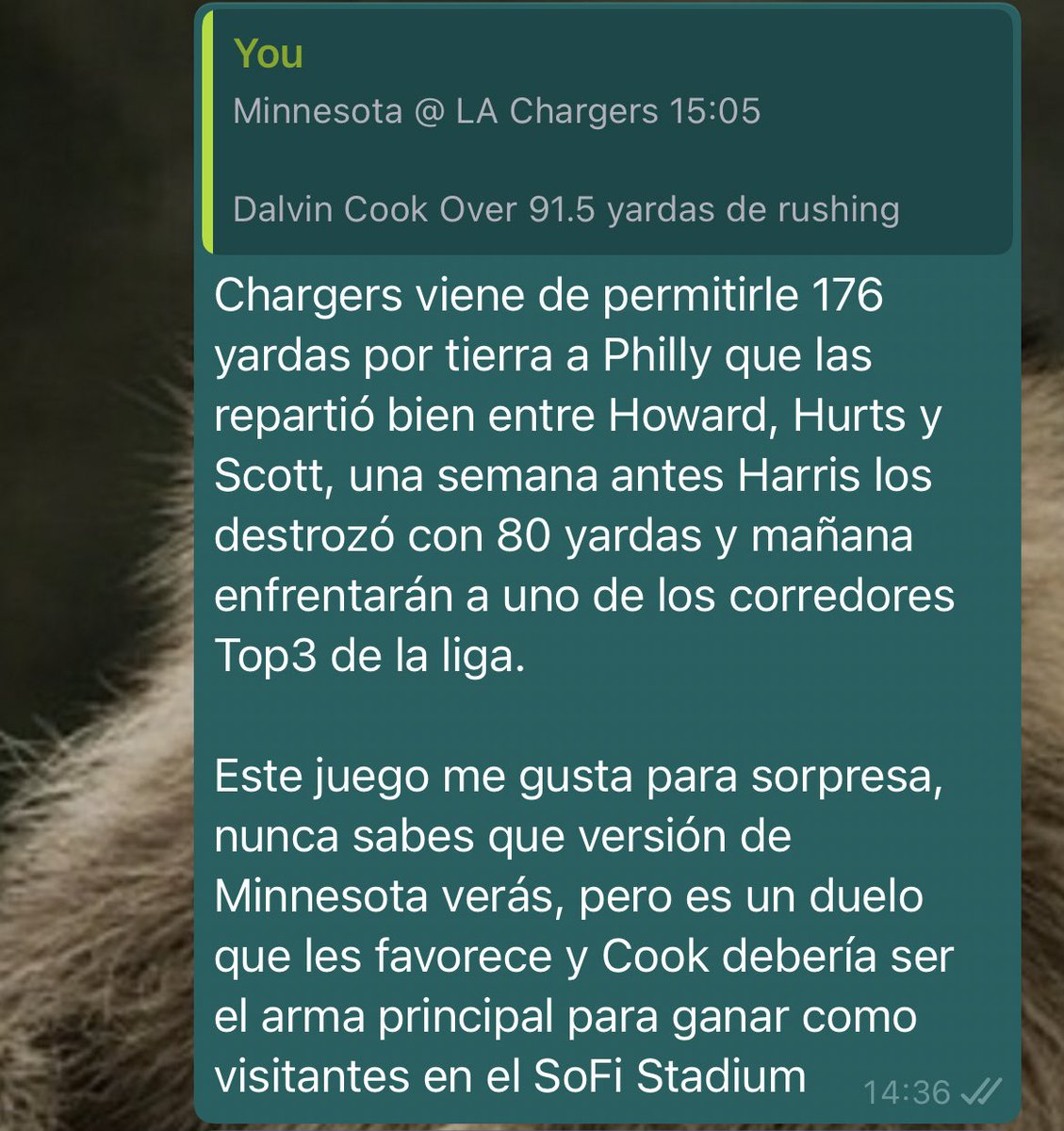 TheSpecialOne_P's tweet photo. *Over Yardas de Cook ✅

*Over Puntos de Buffalo✅

Lecturas perfectas https://t.co/PGS7HqdUjC