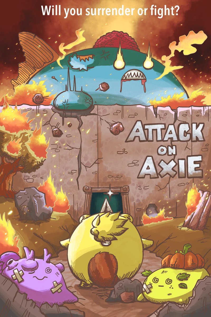 TheKawaiiLab_'s tweet photo. Here’s my entry for #AwsArtContest! Inspired by Shingeki ni Kyojin, I wanted to recreate the feeling I have when I only have my beast axie left to fight my opponent’s aqua.

@AxieWinnerSquad #Axiefanart https://t.co/9qEzNJUwN5